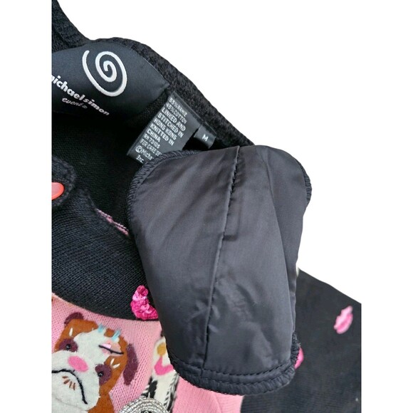 Michael Simon M Cardigan Dog Sweater Kiss Lips Embroidered Beaded Black Pink - Picture 12 of 16